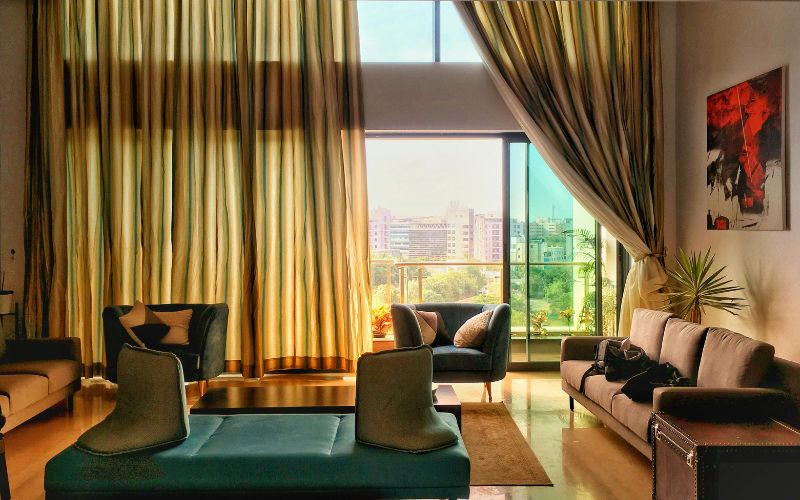 Floor length curtains Indian living room budget decor